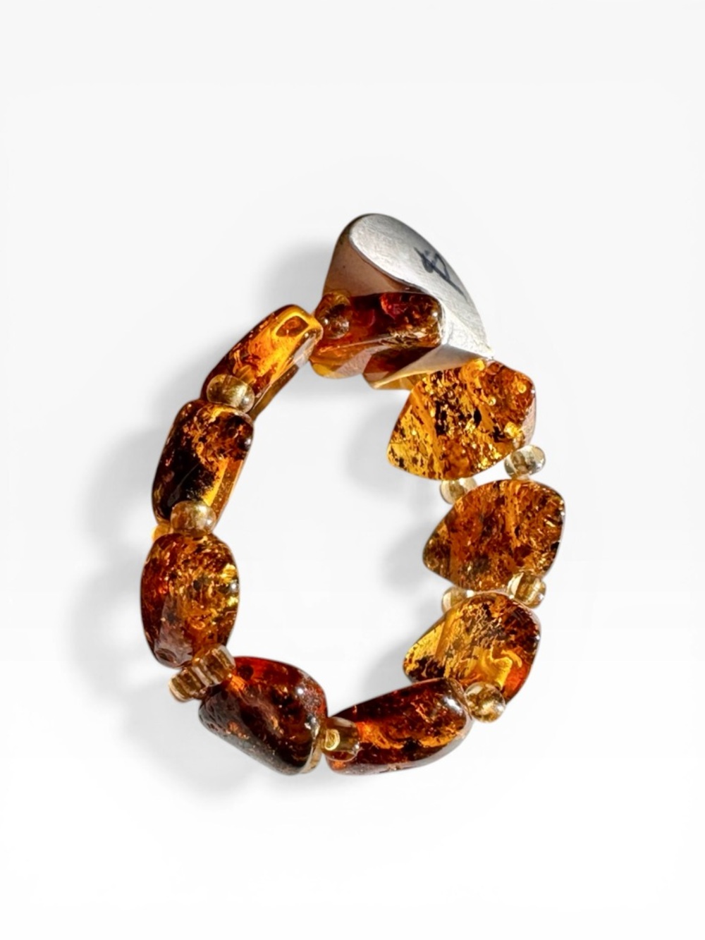 New Baltic Amber Cognac Stretch Ring - Picture 3 of 4